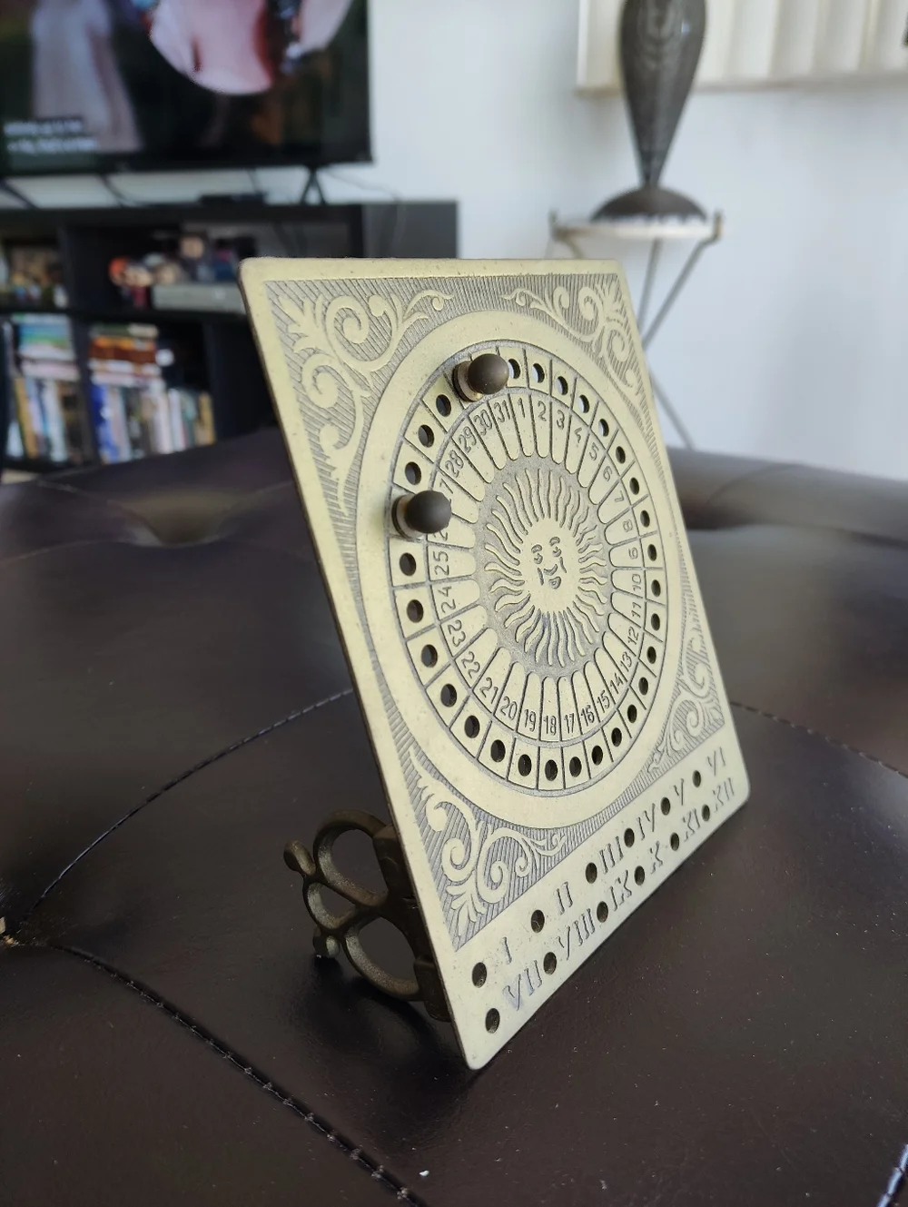 Antique-Style Brass Perpetual Calendar Plaque - Sun Motif